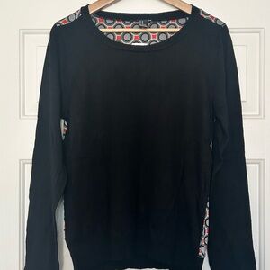 Forever 21 Black Long Sleeve Sweater Medium Pattern Back Lightweight NWT